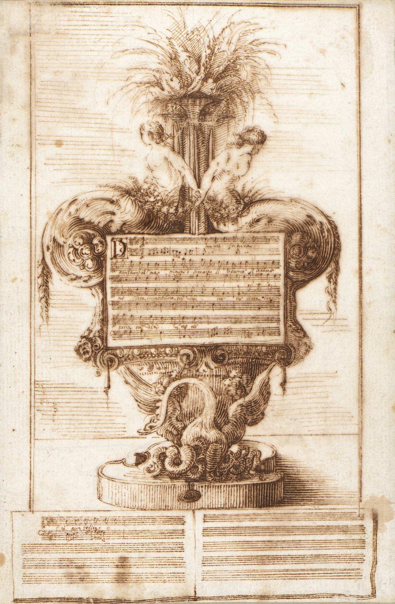 An Elaborate Vase Decorated with Nymphs, Snakes, a Swan and a Musical Score: An Allegorical Composition for Giovanni Battista Bassani